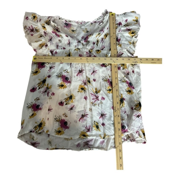 Lucky Brand Floral Peplum Blouse Flutter Sleeve V Neck Size L - Picture 3 of 5